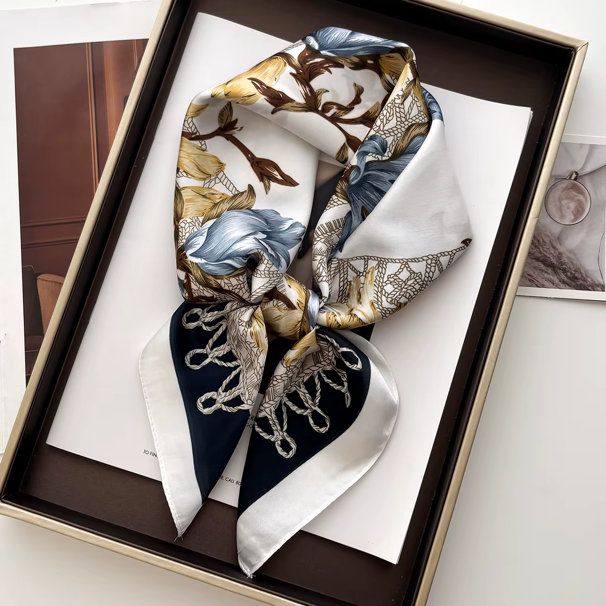 Foulard carré en soie de luxe pour femmes, Foulard imprimé, bandeau en Satin doux, sac à mains, ruba