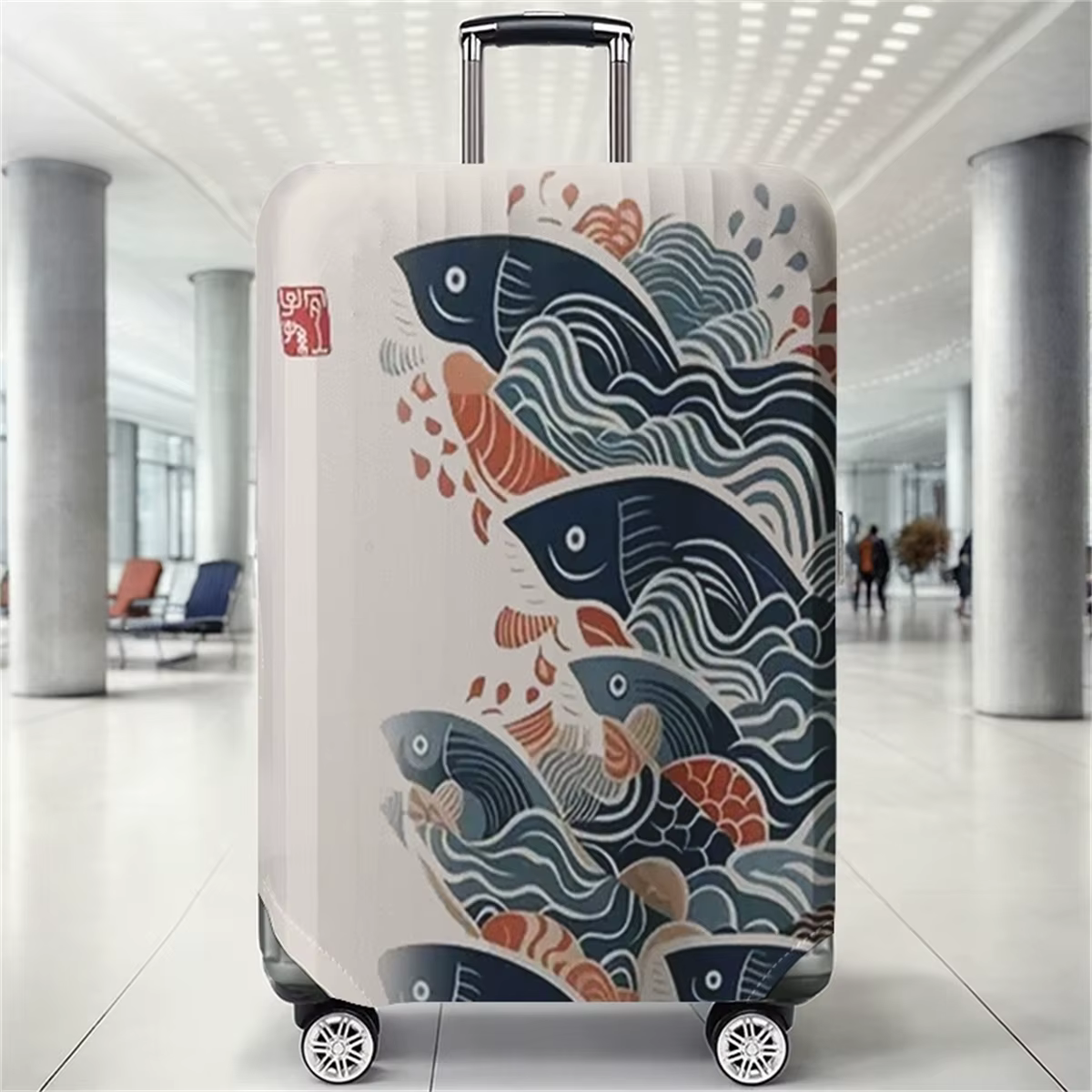 Housse de protection pour bagages à motif de vagues japonaises Koi, adaptée aux housses de bagages d