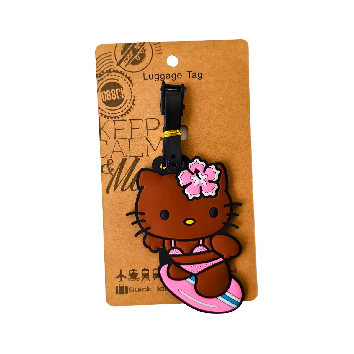 Étiquette de bagage chat mignon pour filles, porte-adresse et porte-billets portable pour valise de 
