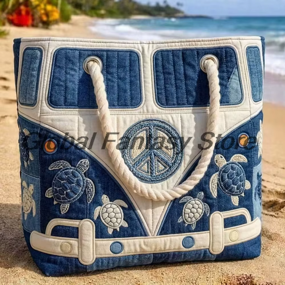 Sac de plage matelassé style hippie vintage, sac à bandoulière bohème avec imprimé floral et signe d