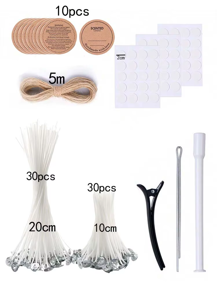 Kit de 77 pièces pour la fabrication de bougies : mèches en coton, ficelle, supports de mèches, auto