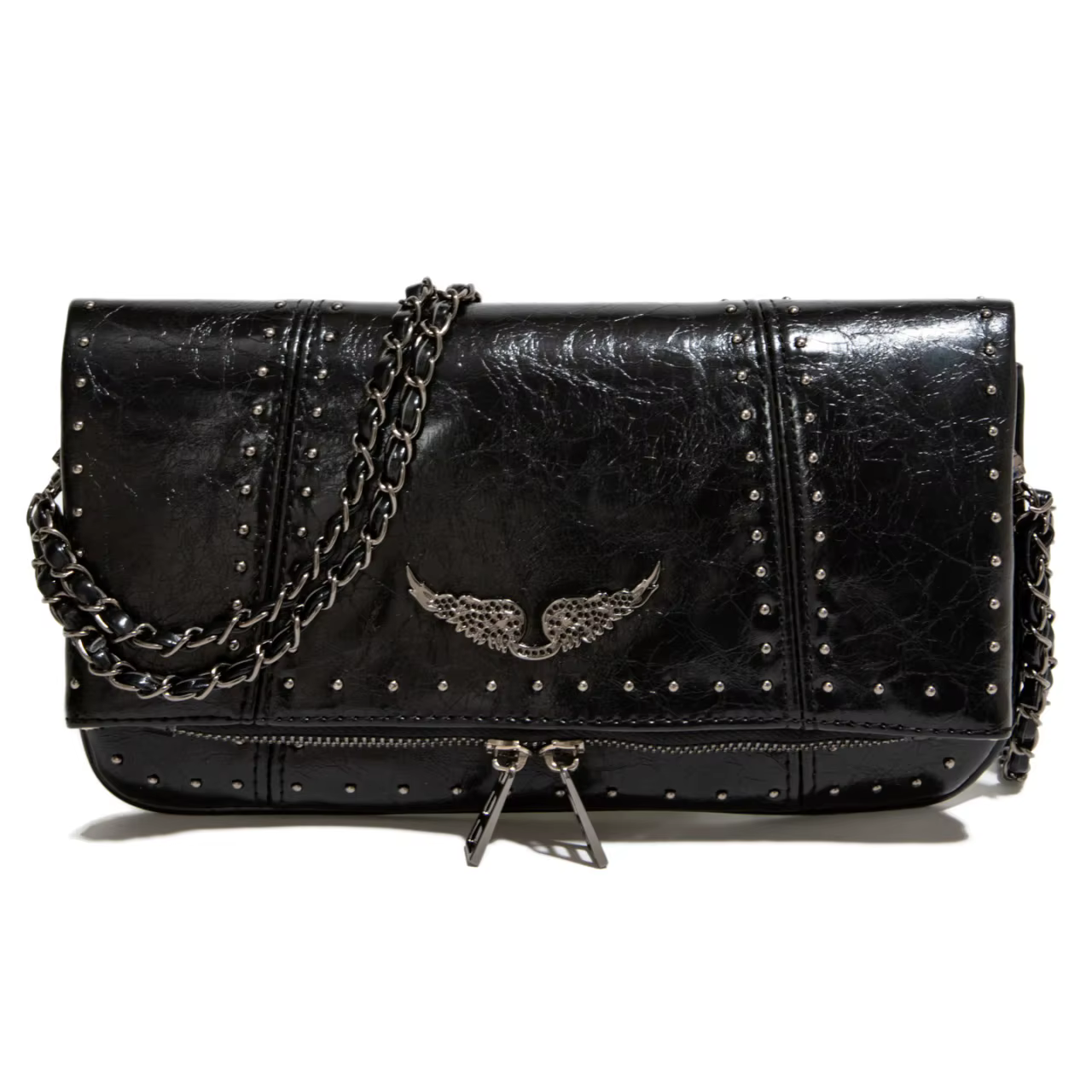 Sac bandoulière à rabat avec rivets style streetwear, sac à bandoulière à chaîne avec embellissement
