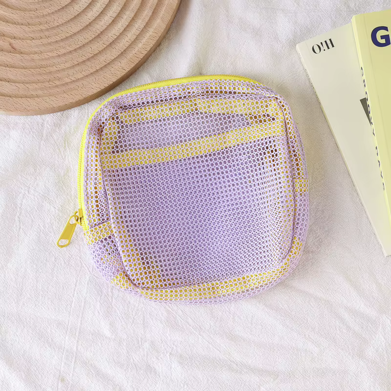 Pochette de maquillage en maille, sacs cosmétiques en maille, sac de plage, trousse de toilette de v