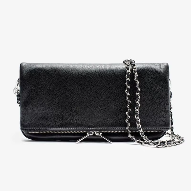 Sac à bandoulière pliable pour femme, petit sac à chaîne en cuir noir et blanc, tendance