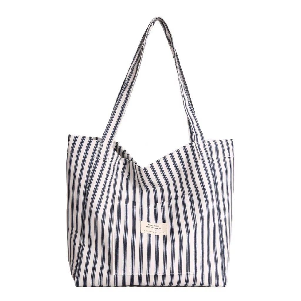 Nouveau Sac de Plage Cabas Tendance pour Femme en Toile Rayée Grande Capacité Sac à Bandoulière Sac 