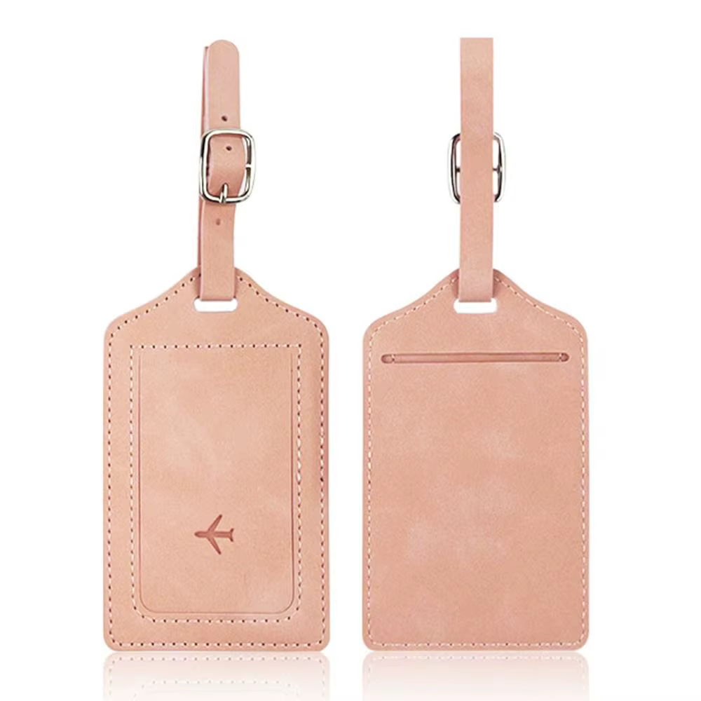 Étiquette de bagage en cuir tendance avec sac en papier de signature, accessoires de voyage universe