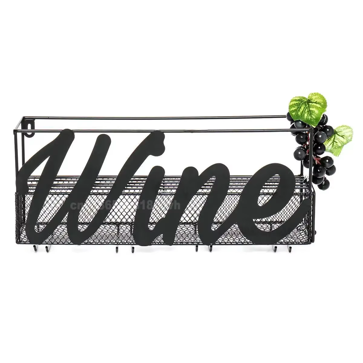Casier à vin mural en fer avec 4 crochets, support pour verres à vin en métal et étagère à bouteille