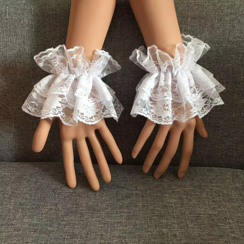 Mancommuniste de poignet sans doigts pour femmes, mancommuniste en dentelle Lolita, bracelet décorat