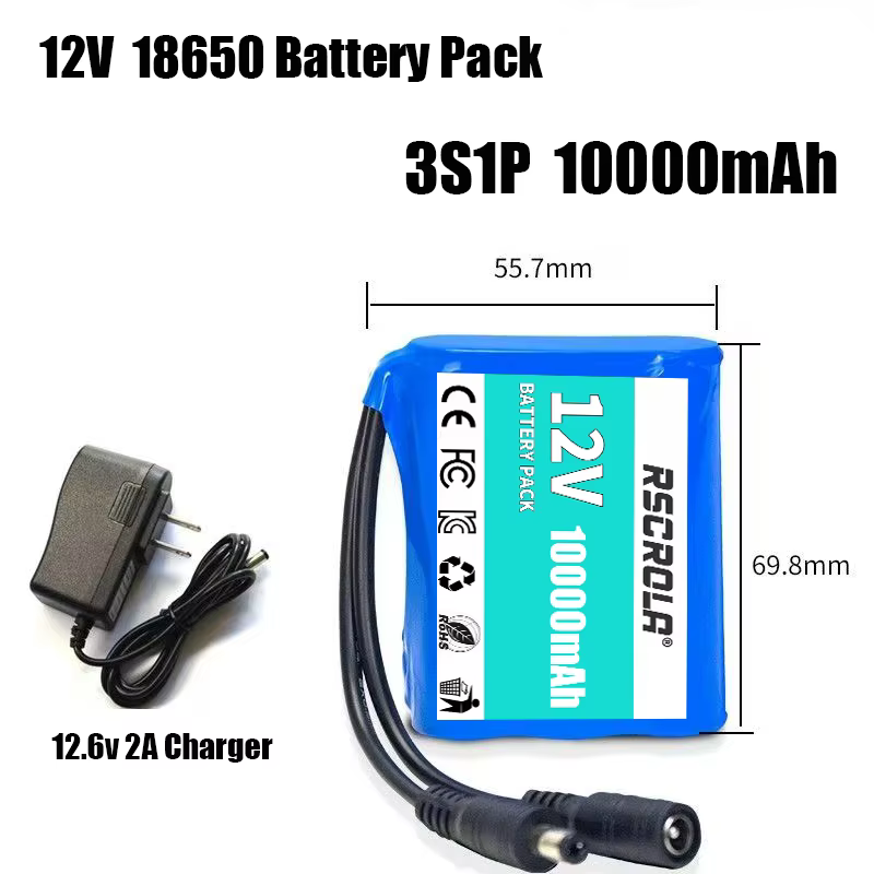 Batterie au lithium 12V grande capacité rechargeable pour surveillance audio, alimentation solaire e