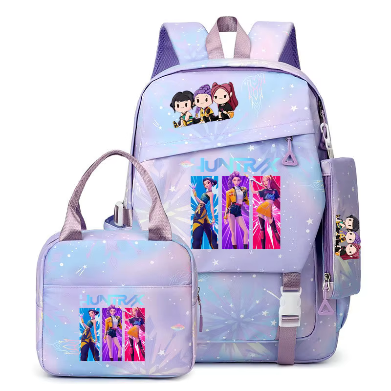 Ensemble de sacs à dos KPop Demon Hunters avec sac à déjeuner et trousse à crayons, cartable pour ga