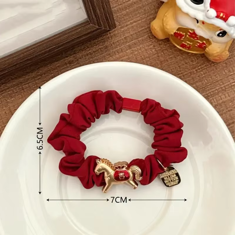 Anneau de cheveux de poney de dessin animé, bandeau de cheveux rouge festif du nouvel an, cravate qu