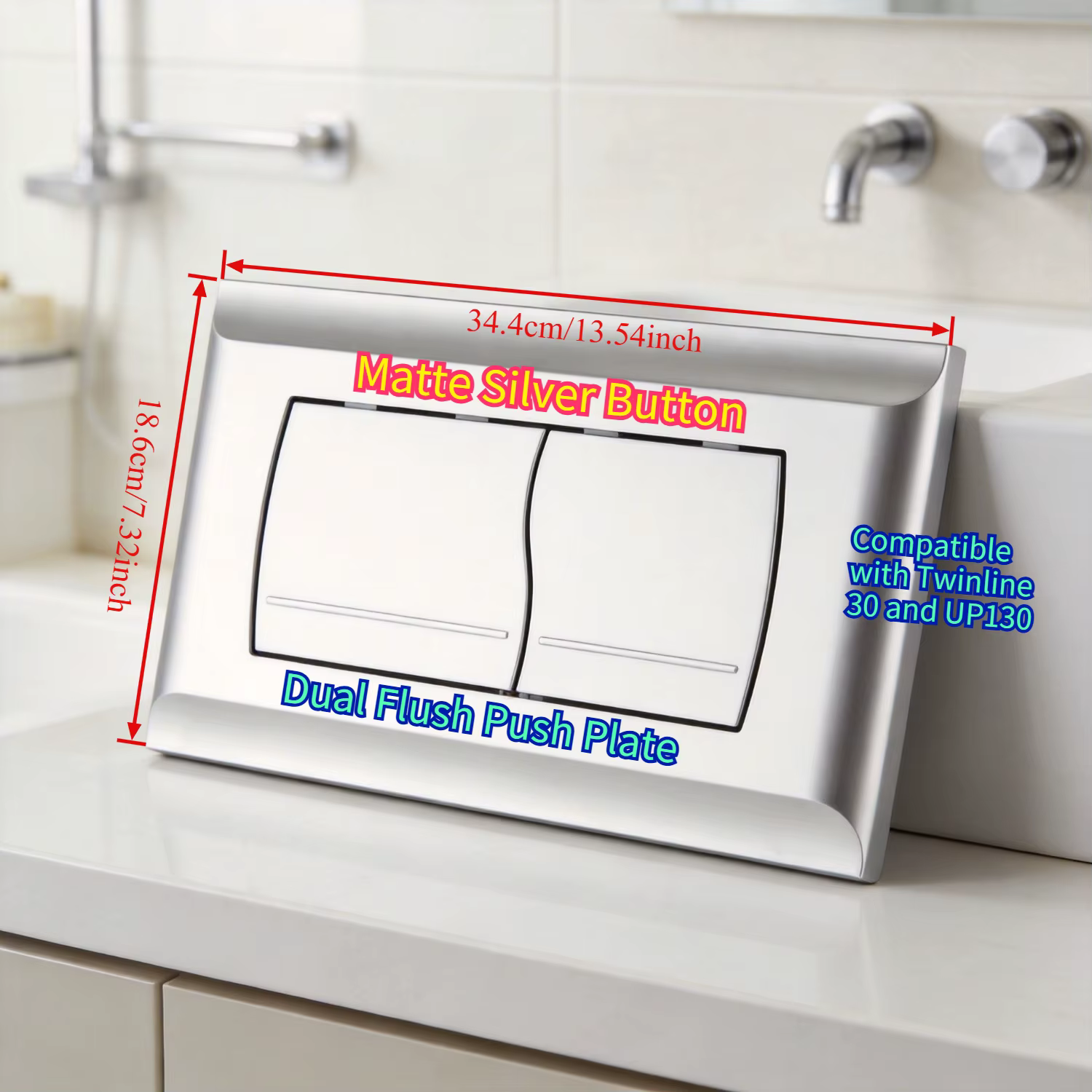 Plaque de commande à double chasse compatible avec Geberit Twinline 30 et UP130, bouton argent mat, 