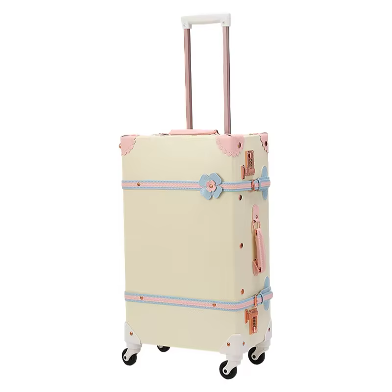 Bagage rétro mignon rose boîtier de chariot Vintage en cuir PU roue rotative silencieuse 20 pouces v
