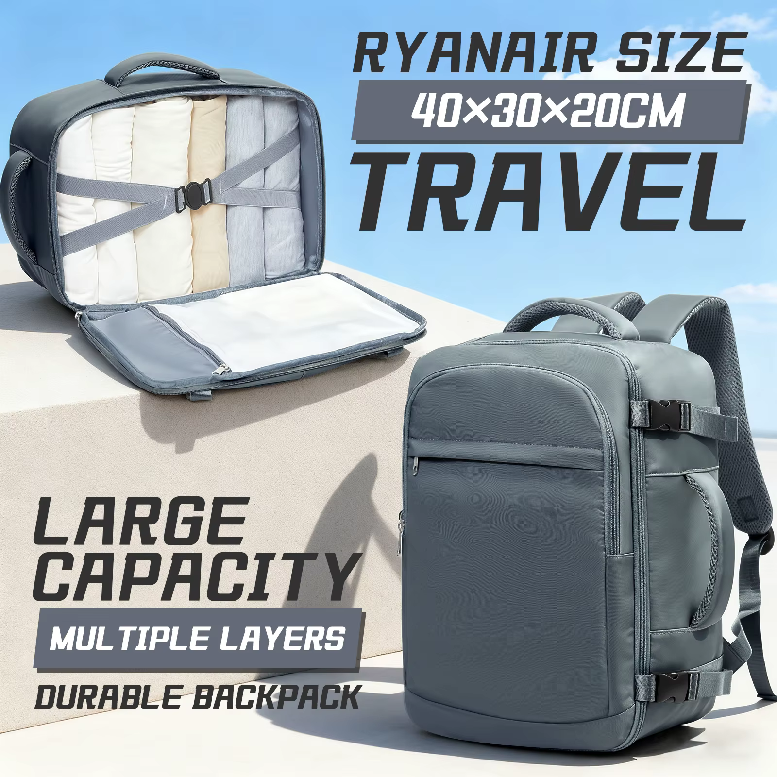 Sac à dos de voyage pour femmes et hommes, bagage à main Ryanair 40x20x25, Wiz Air multifonctionnel,