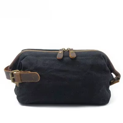 Trousse de Toilette en Toile et Cuir pour Homme, Trousse de Toilette Résistante à l'Eau, pour le Voy
