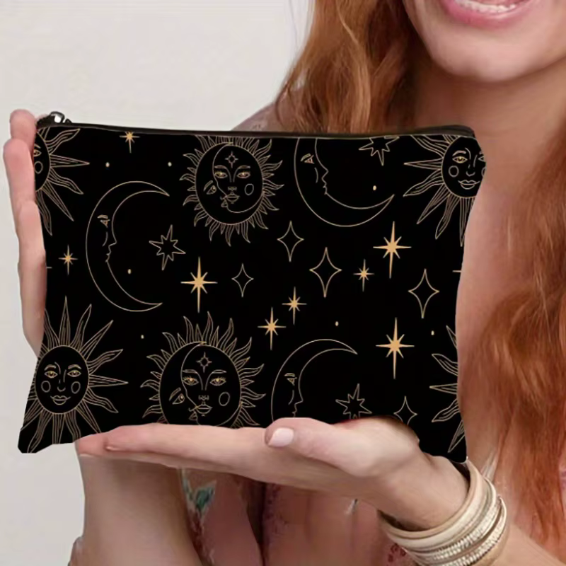 Trousse de maquillage soleil et lune pour voyage, adaptée aux hommes et aux femmes, conçue pour orga