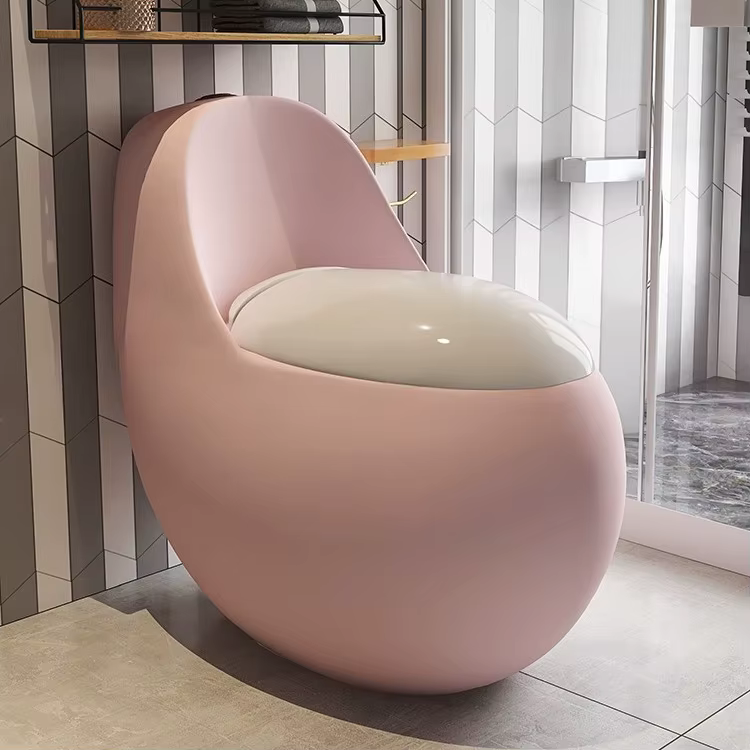 WC intégré de luxe moderne avec cuvette double à chasse d'eau de type S, en céramique, design rose m