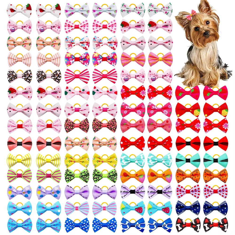 Arc pour chien, accessoires pour cheveux de chien, avec élastique, nœuds mobiles faits à la main pou
