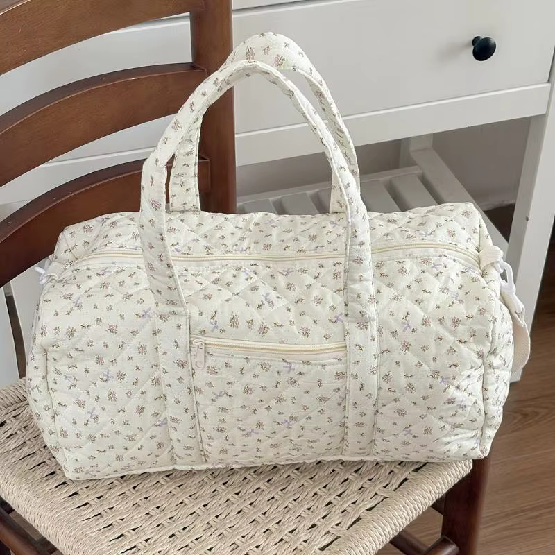 Sac de voyage matelassé floral léger grande capacité, sac à bandoulière version coréenne, sac en cot
