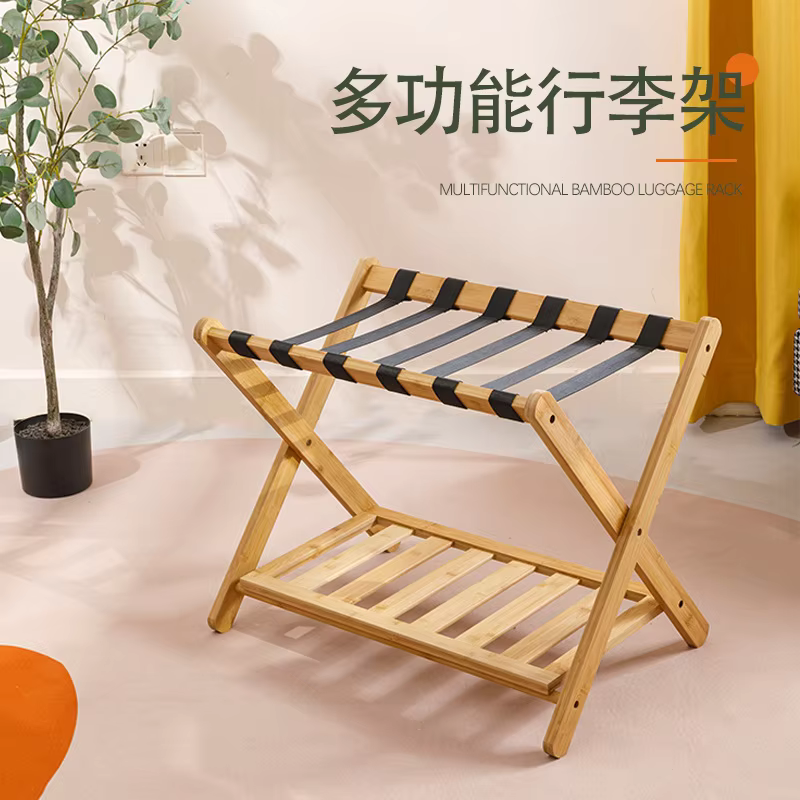 Porte-bagages en teck, support de valise pliable amélioré avec 6 sangles en nylon, porte-bagages ave