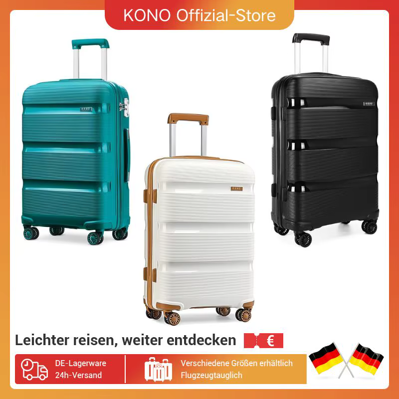 KONO – boîtier de chariot à bagages à main avec serrure TSA, 4 roues jumelles, étui rigide en polypr