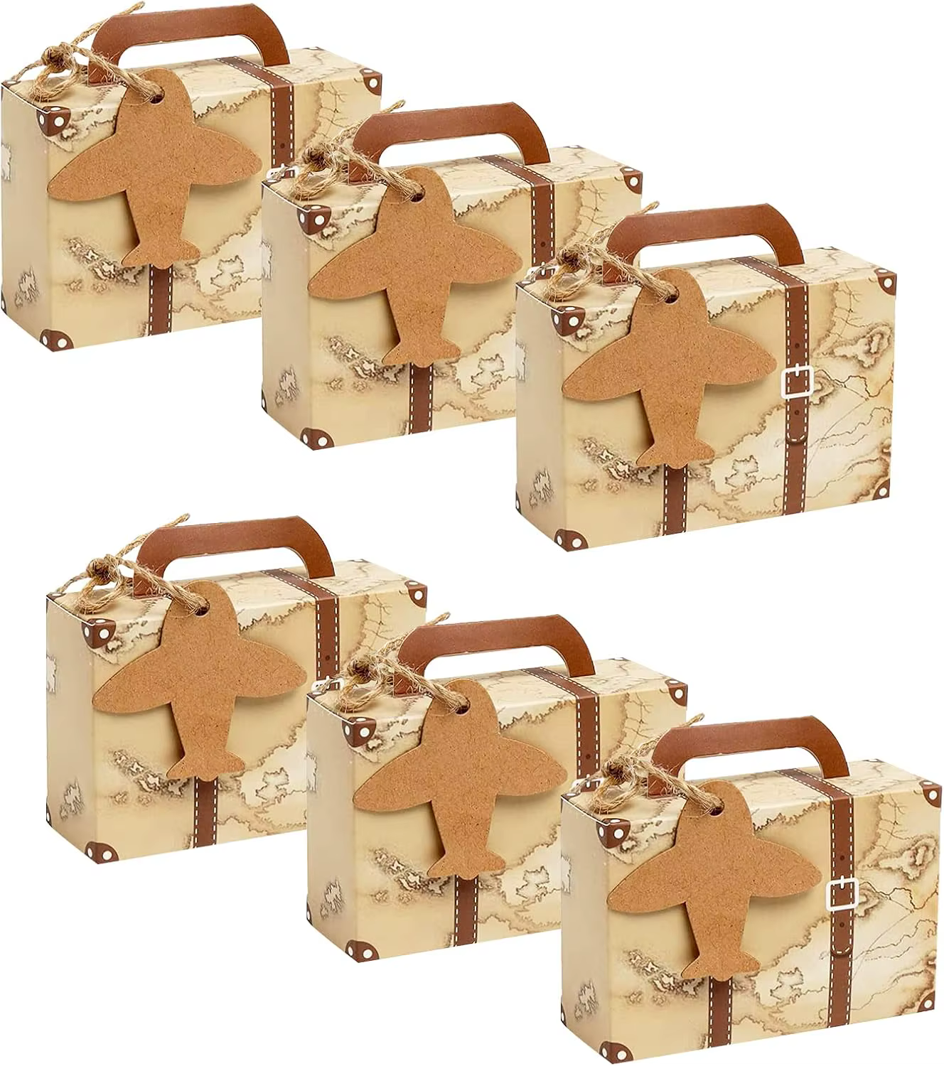 Mini valise rétro 10/30/50 pièces, boîte-cadeau avec étiquette en papier Kraft et ligne Hesbrunes, b