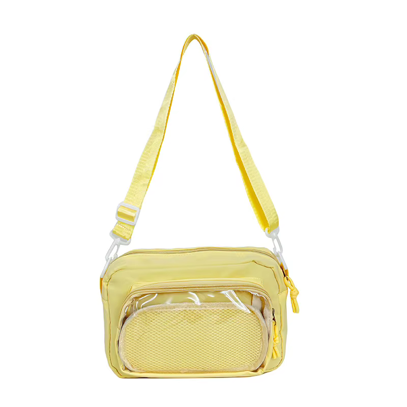 Sac bandoulière carré en nylon blanc laiteux transparent avec pendentif lune, style urbain minimalis