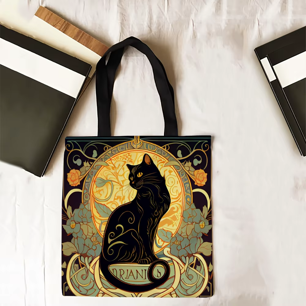 Sac fourre-tout rétro Art Noble chat noir, sac à bandoulière à la mode, sac de courses léger quotidi