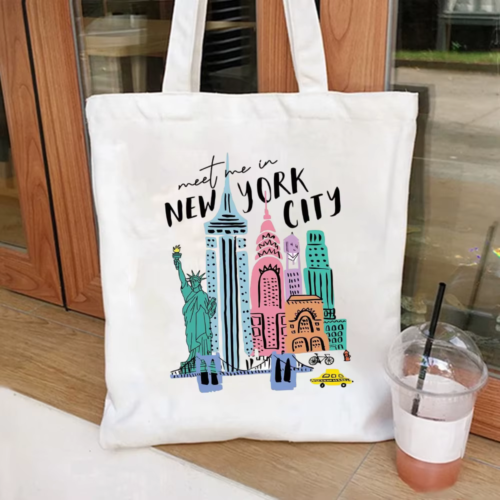 Sac fourre-tout en toile vintage avec motif de la Statue de la Liberté de New York, sac à main graph