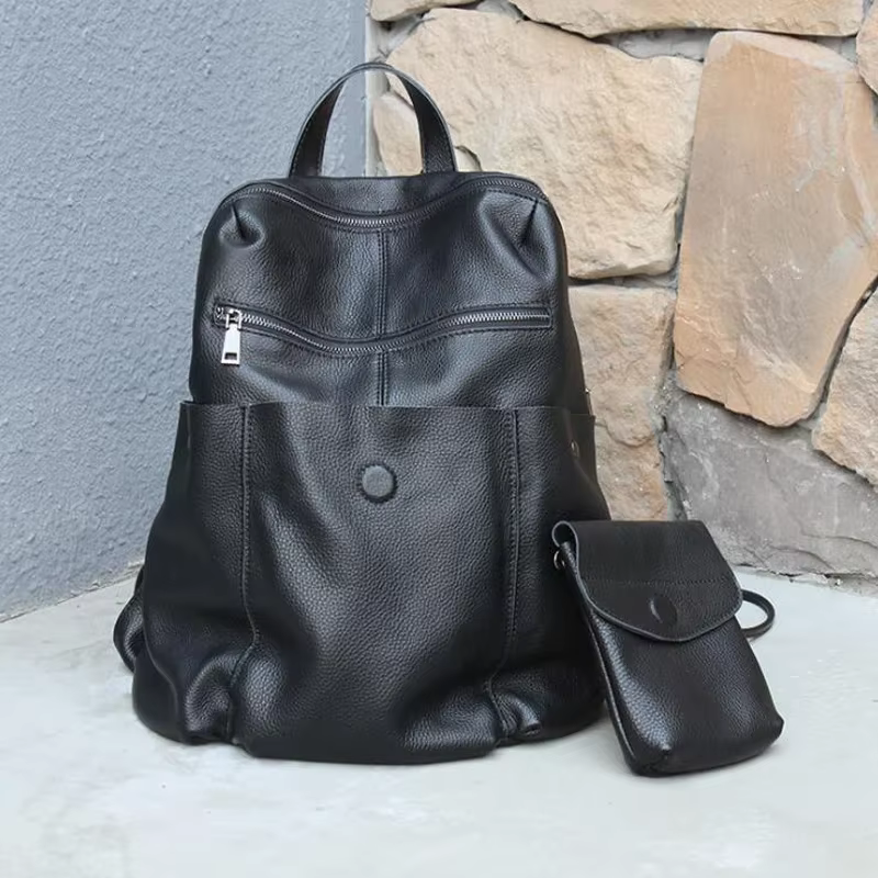 Sac à dos antivol en cuir véritable pour femme, sac à dos de voyage avec sac à main, sacs à dos de s