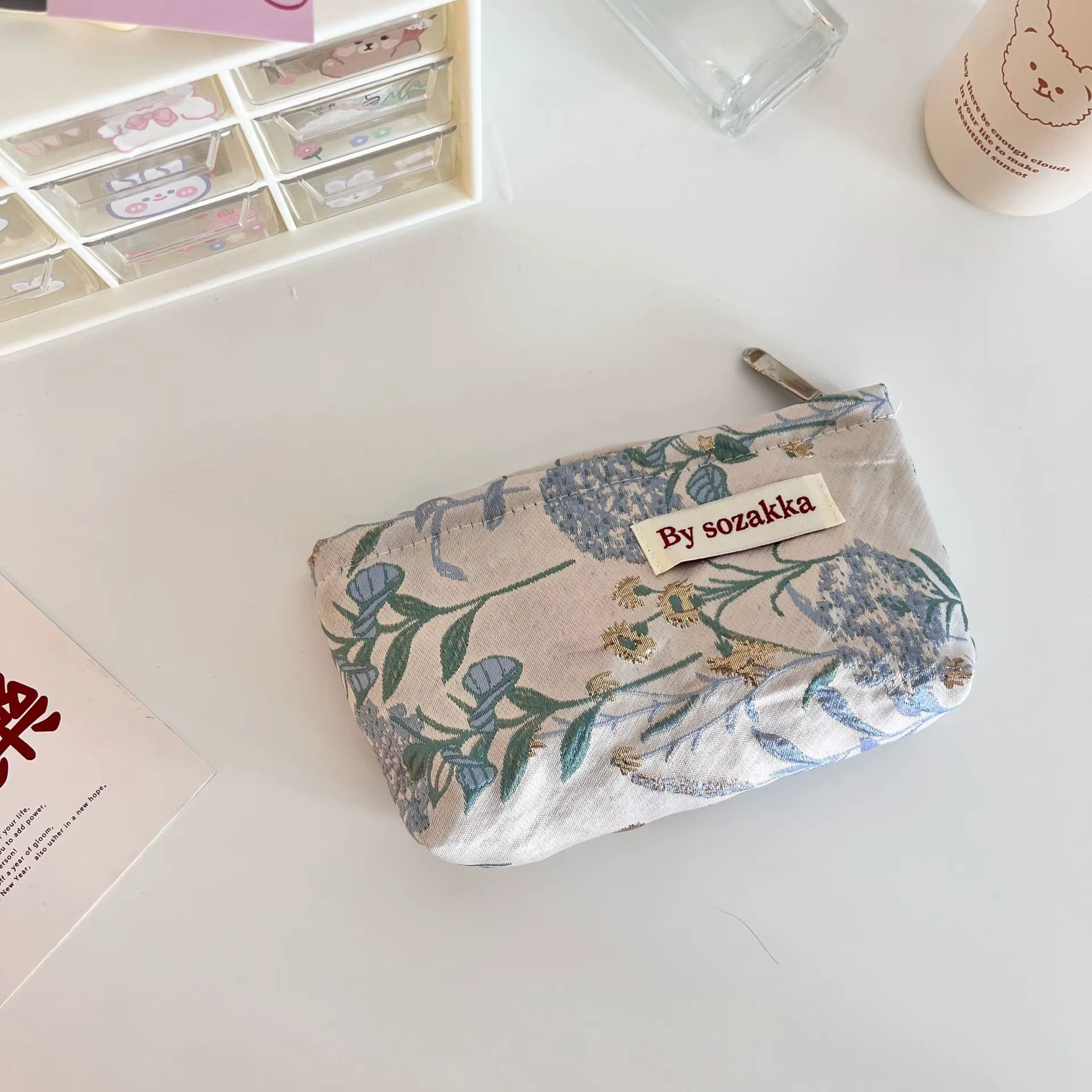 Sac de rangement pour cosmétiques de voyage pour femmes, fleurs en relief français, portefeuille mig