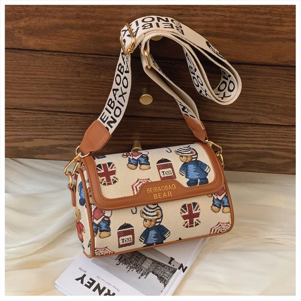 Nouveau sac bandoulière pour femme motif ours de dessin animé, design tendance et populaire, sac à b