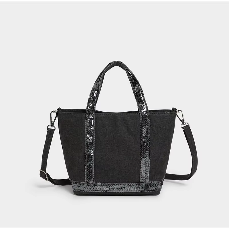 Sac fourre-tout Vintage en toile pour femmes, grande capacité, paillettes contrastées, sac à main de