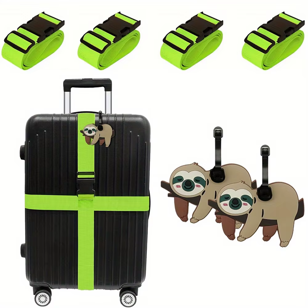 Lot de 6 sangles de bagages et étiquettes de bagages – Accessoires de voyage pour valises