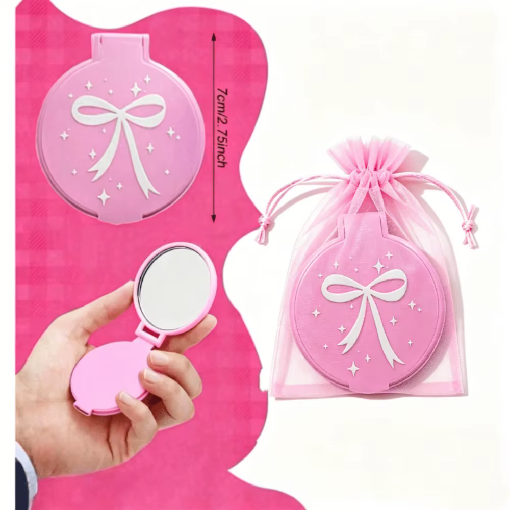 20/10/6 Sets Miroirs pliants mini ronds roses avec nœud, style coréen, avec pochette, pour cadeaux d