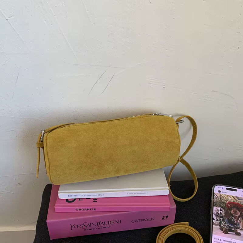 Sac cylindrique en daim pour femmes, rétro coréen polyvalent, sacs à bandoulière simples, sacs à mai
