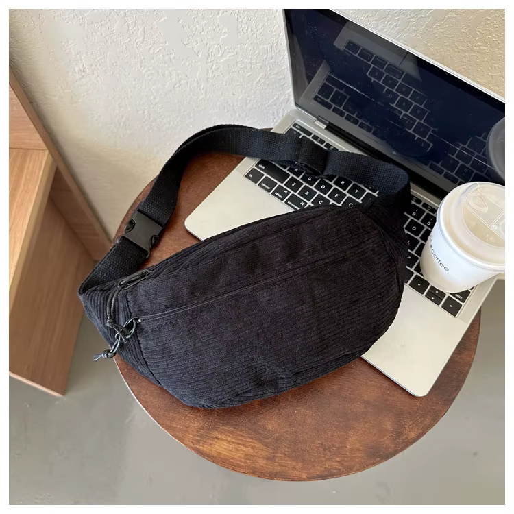 Femmes taille sac velours côtelé étudiant épaule sac à main bandoulière poitrine poitrine sac Fanny 