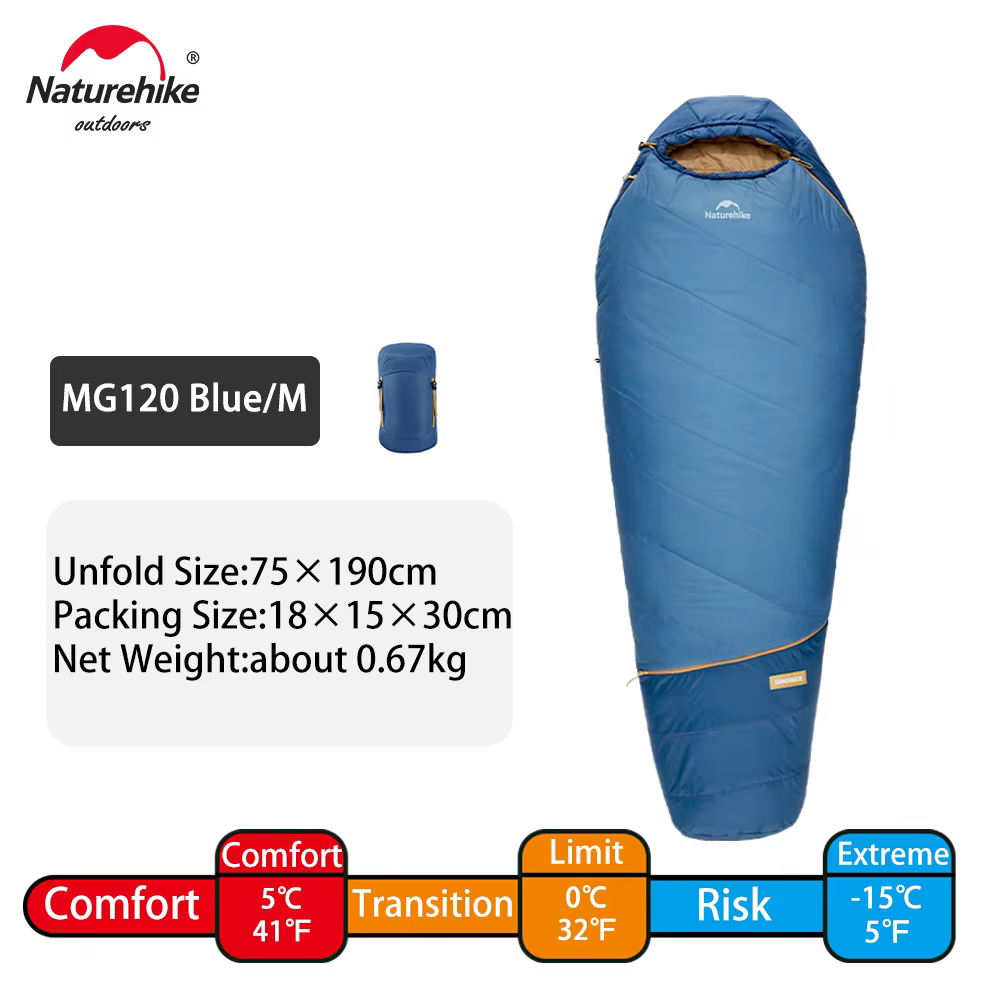 Sac de couchage momie Naturehike MG120 MG270 -2~5 ℃   Équipement de randonnée et de camping ultralég