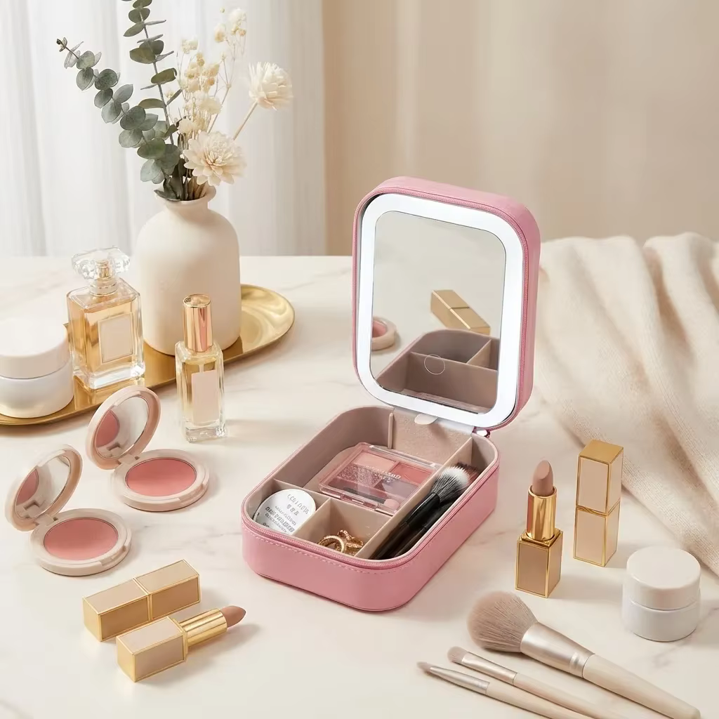 Sac de voyage Airfriend pour cosmétiques, trousse de maquillage avec miroir lumineux, organiseur de