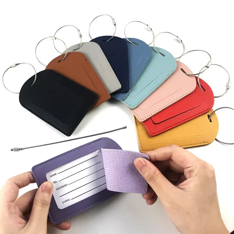 Étiquette de bagage en cuir PU, étiquette d'adresse pour valise, étiquette de bagage pour l'embarque