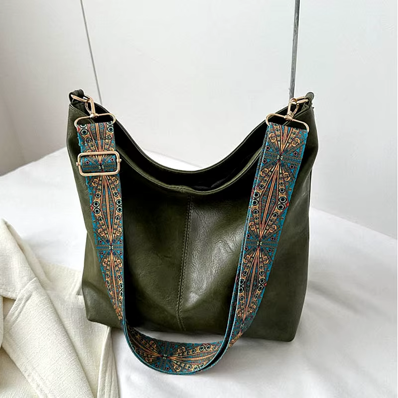 Sac à bandoulière vintage en cuir PU pour femme, grande capacité, style hobo, avec large sangle, sac