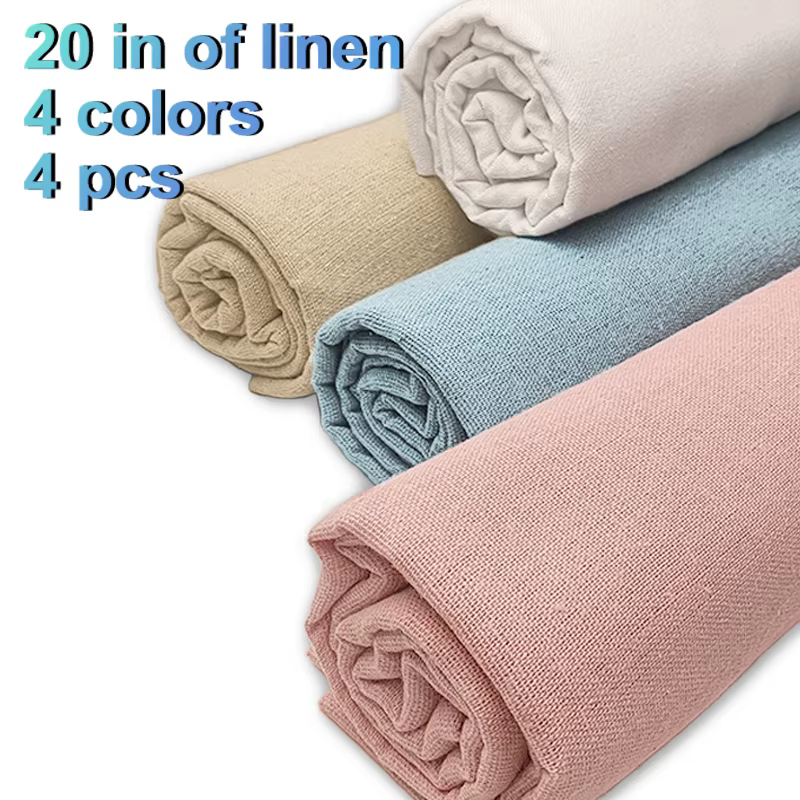 4 morceaux de tissus tricotés en lin naturel, tissus brodés de couleur unie, accessoires faits à la 