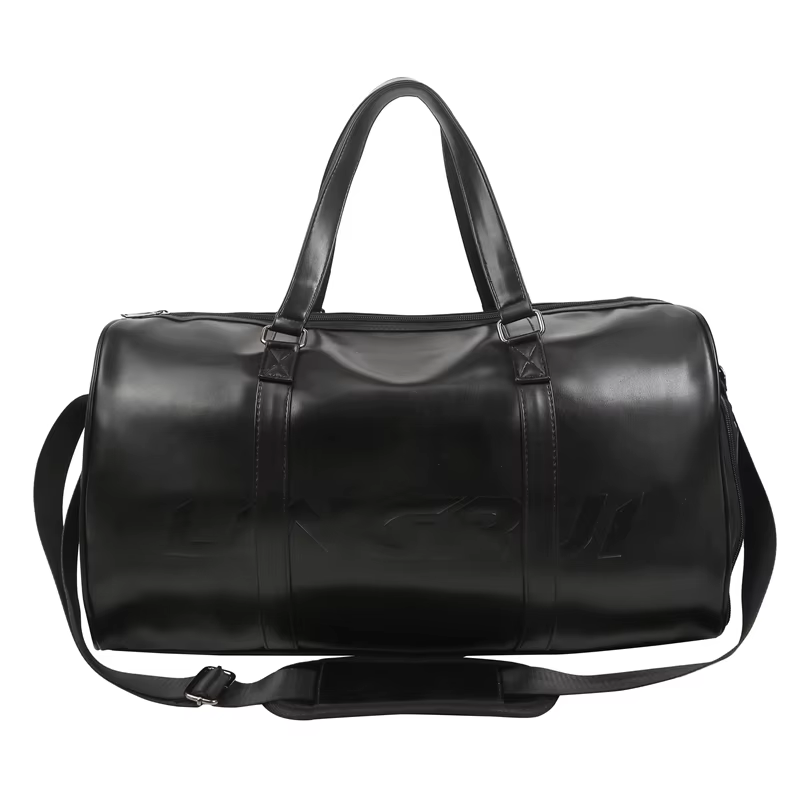 Sac polochon de voyage minimaliste en cuir PU noir pour hommes, résistant à l'eau, sport, épaule, gr