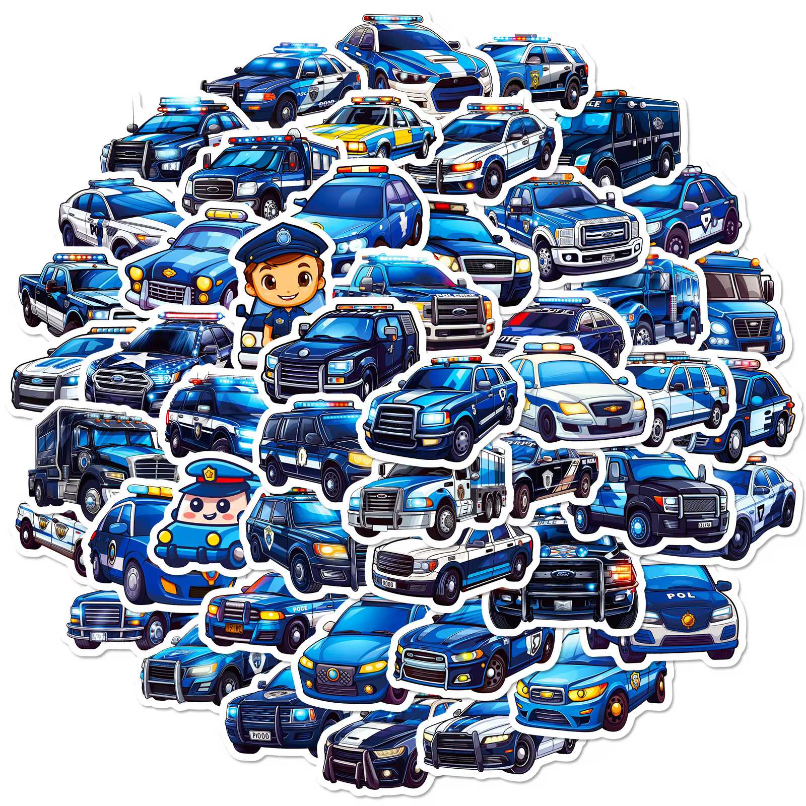 50pcs enfants dessin animé voiture de Police valise boîte à jouets Scooter bloc-notes autocollant ét