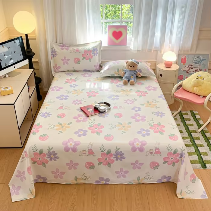 Petite drap de lit frais imprimé en coton, produit unique, pur coton, doux pour la peau, sac de lit 