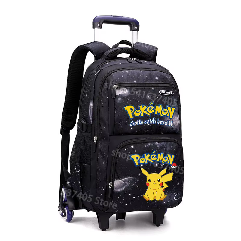 Nouveau sac d'école Pokemon, sac à dos à roulettes, grande capacité, sac d'école Pikachu avec 6 roue