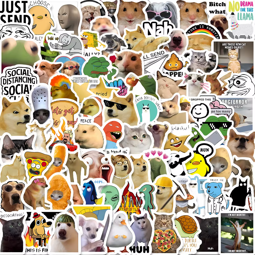 100 pièces drôle mignon Meme autocollants chat Meme dessin animé décalcomanies valise moto papeterie