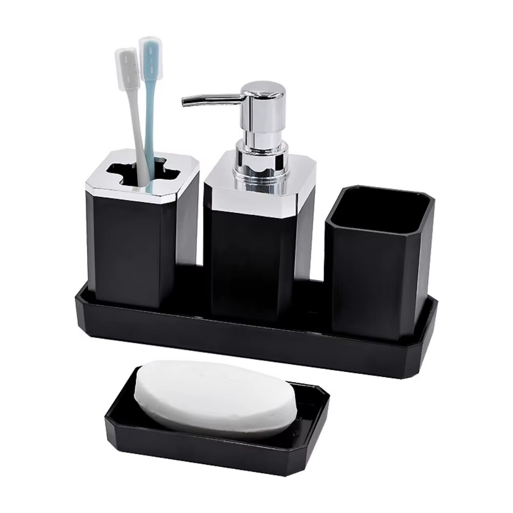 Ensemble de 5 accessoires de salle de bain antidérapants : porte-brosse à dents, porte-savon, distri