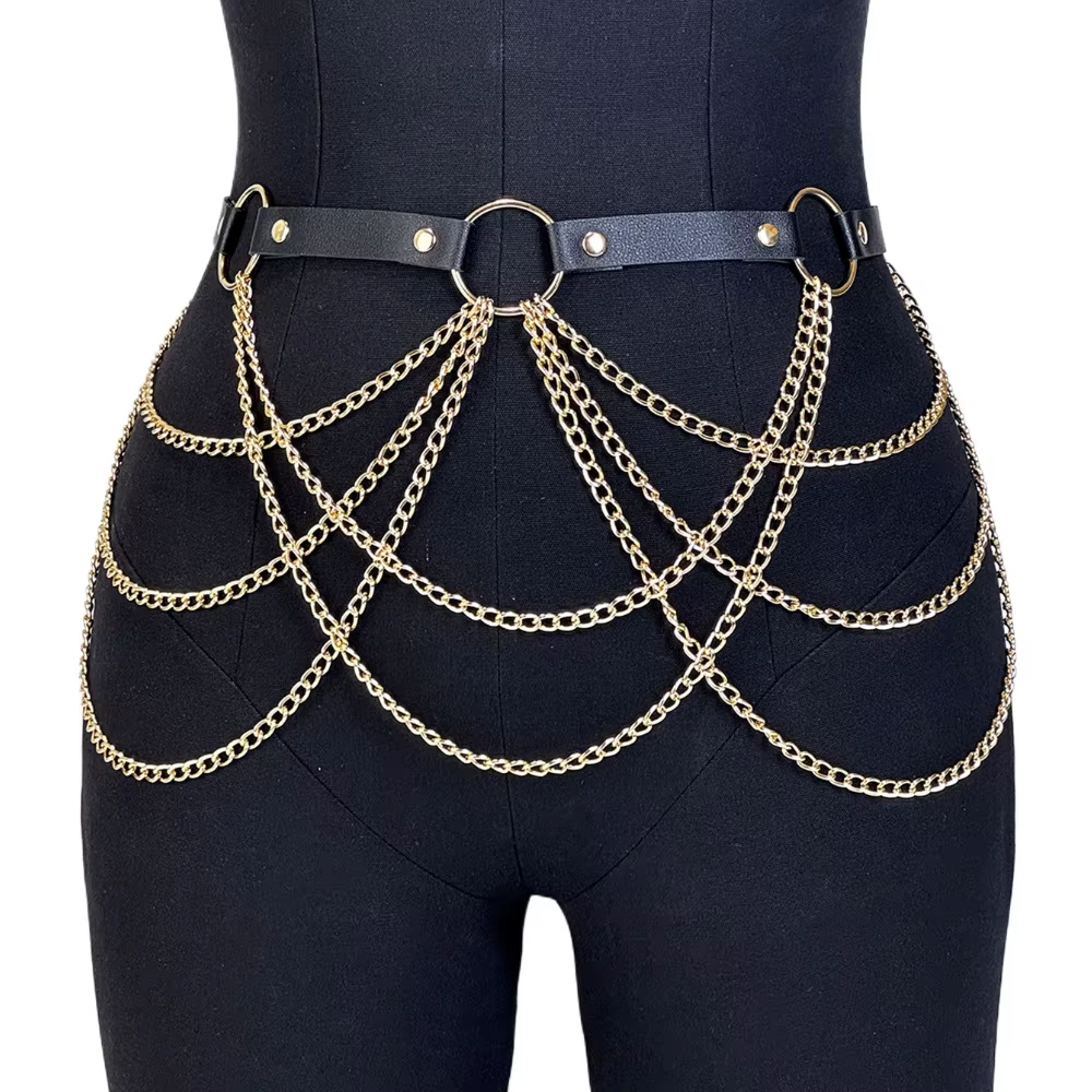 Ceintures en cuir PU pour femmes, style streetwear, chaînes multicouches, pour un usage quotidien, v