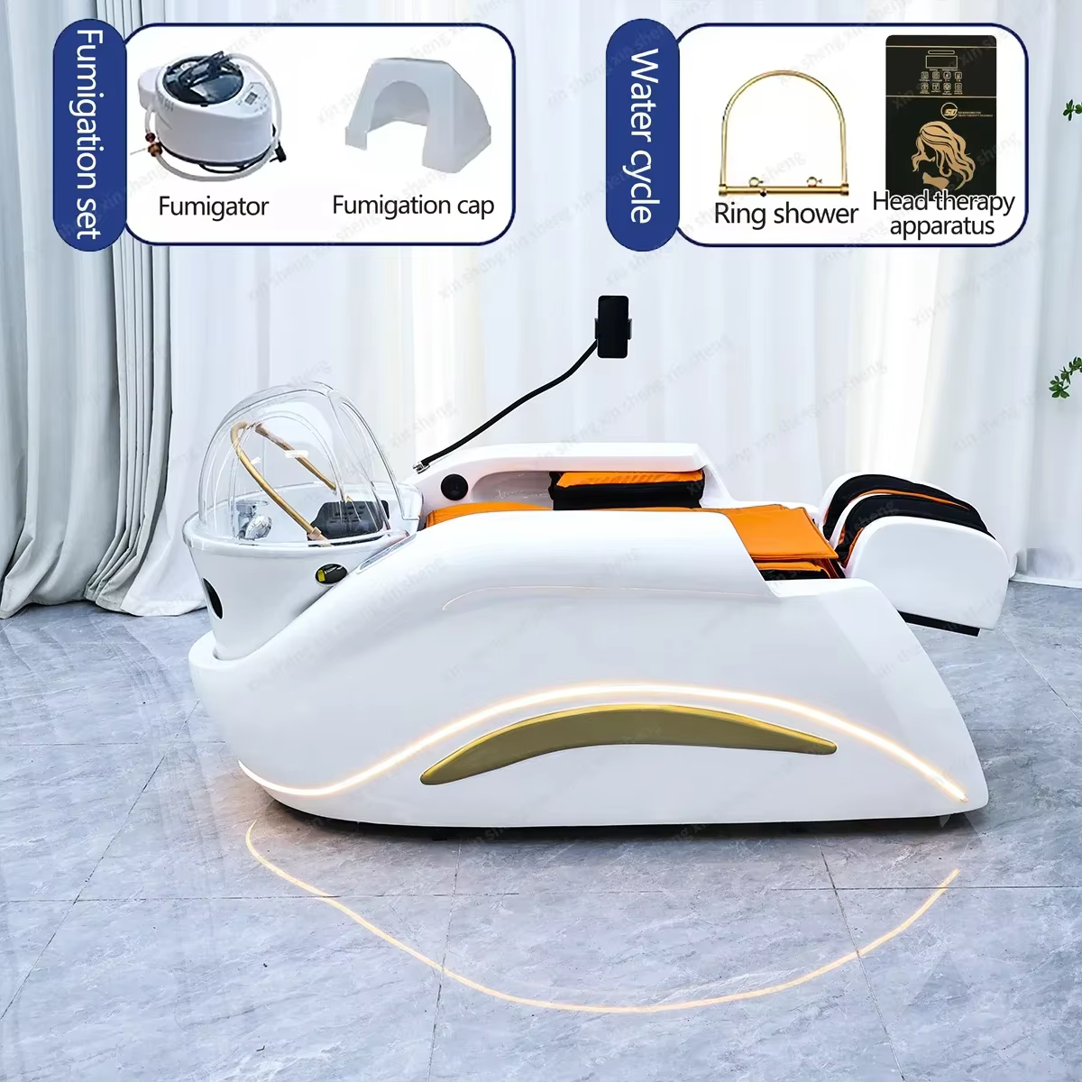 Équipement de spa capillaire tout-en-un haut de gamme, lit de lavage électrique massant avec lumière